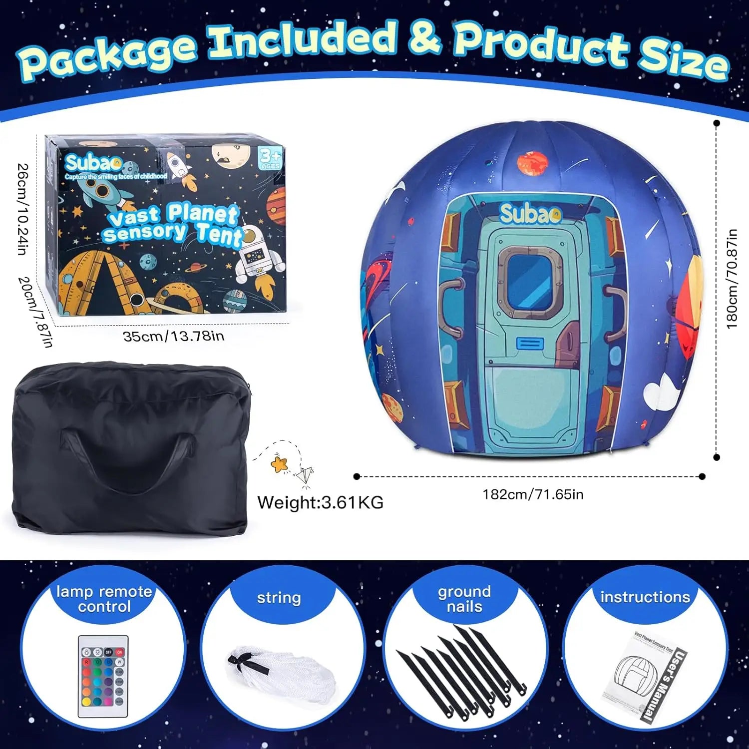 Astronaut Galaxy Inflatable Light Up Sensory Toy Indoor Play Calm Corner