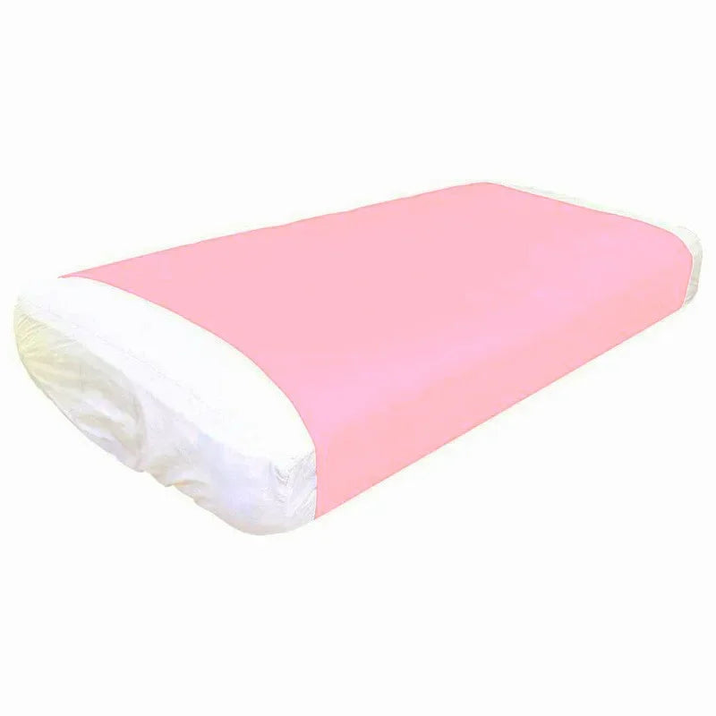 Pink sensory body sock for kids, stretchy calming compression tool on white background