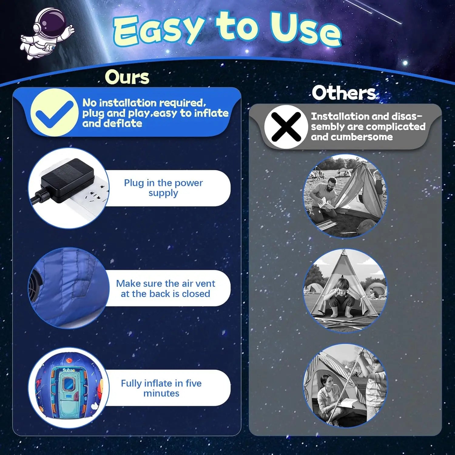 Astronaut Galaxy Inflatable Light Up Sensory Toy Indoor Play Calm Corner