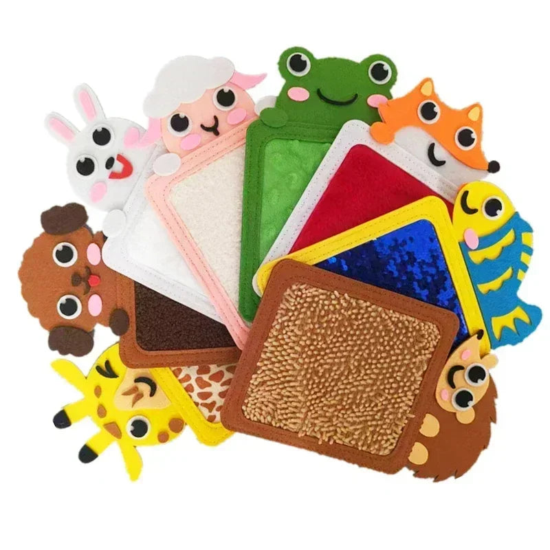 Animal-themed textured sensory fidget pads for kids, colorful assorted tactile tools